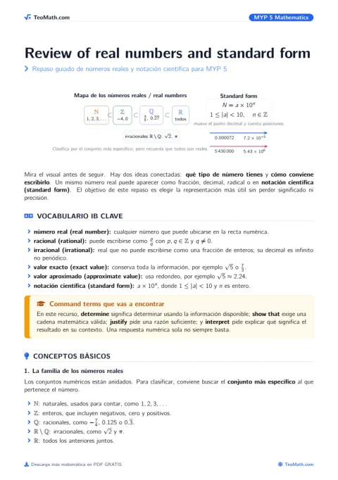 Review of real numbers and standard form TeoMath.com