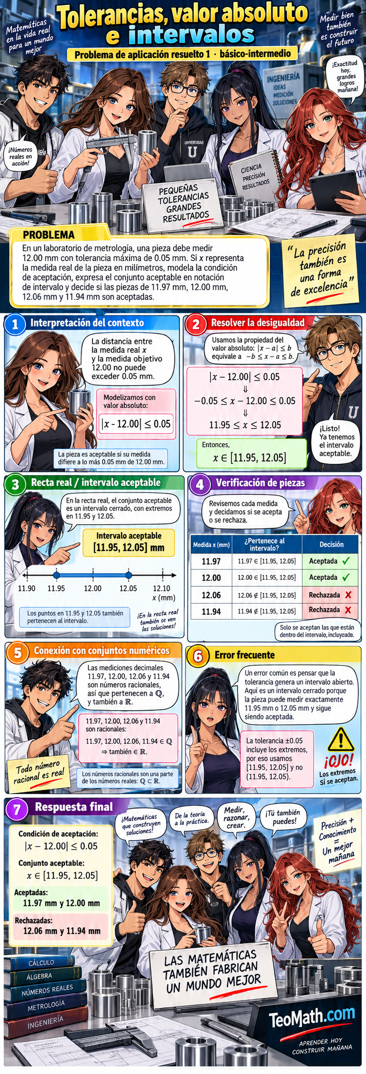 Problema de aplicación de metrología con tolerancias, valor absoluto e intervalo aceptable
